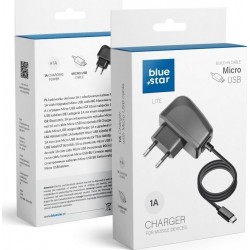 Blue Star Φορτιστής με Ενσωματωμένο Καλώδιο micro USB Μαύρος (5901737411525)