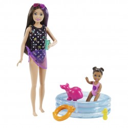 Barbie Skipper Babysitters Inc. Dolls & Playset with Babysitting Skipper Doll, Toddler Small Doll with Color-Change Swimsuit, Kiddie Pool, Whale Squirt Toy & Accessories for Kids 3 to 7 Years Old
