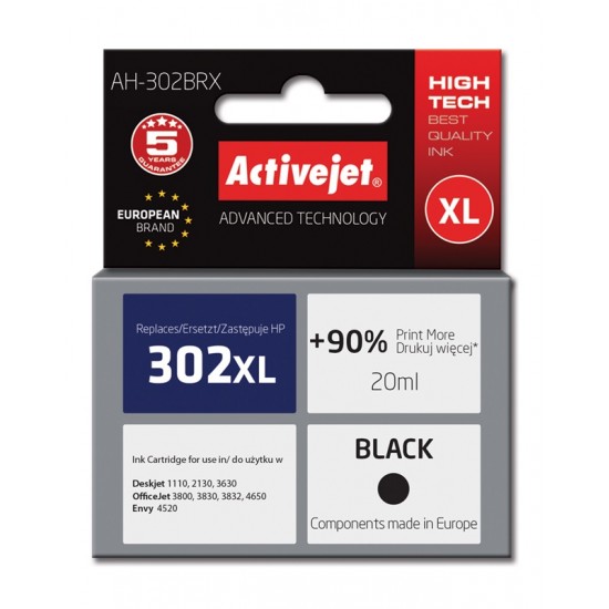 Activejet AH-302BRX ink for HP printer; HP 302XL F6U68AE replacement; Premium; 20 ml; black