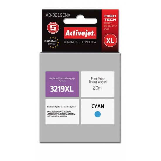 Activejet AB-3219CNX ink for Brother printer; Brother LC3219CXL replacement; Supreme; 20 ml; cyan