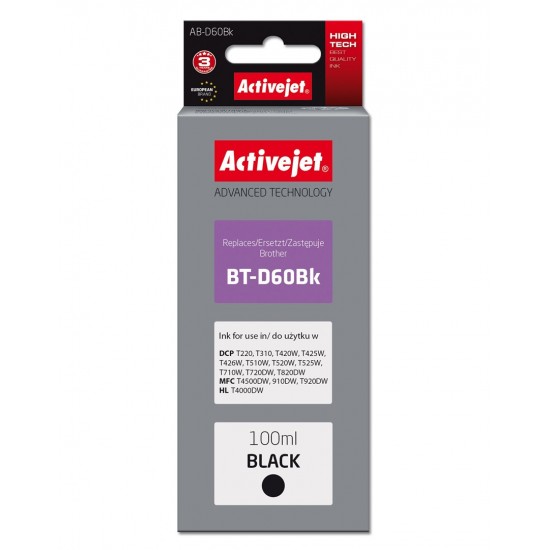 Activejet AB-D60BK ink (replacement Brother BT-D60BK; Supreme; 100 ml; black)