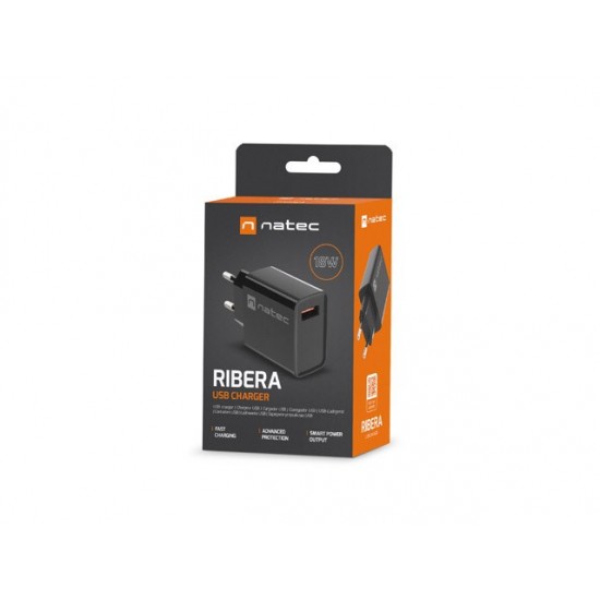 NATEC USB CHARGER RIBERA 18W USB-A BLACK