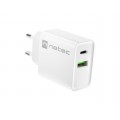 NATEC USB CHARGER RIBERA USB-A+USB-C 20W PD WHITE