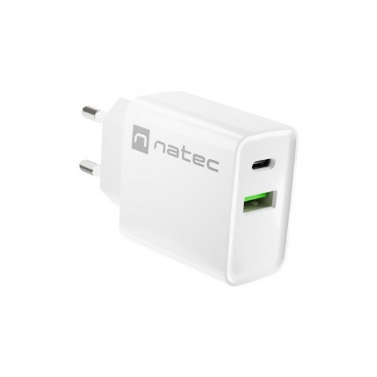NATEC USB CHARGER RIBERA USB-A+USB-C 20W PD WHITE