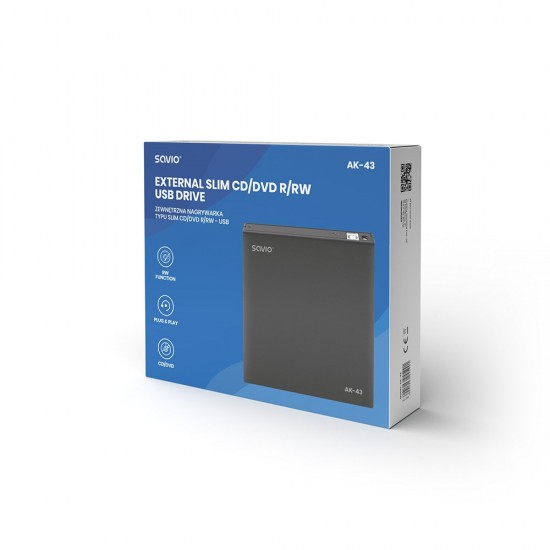 SAVIO AK-43 optical disc / External Slim drive DVD±R/RW CD±R/RW Black