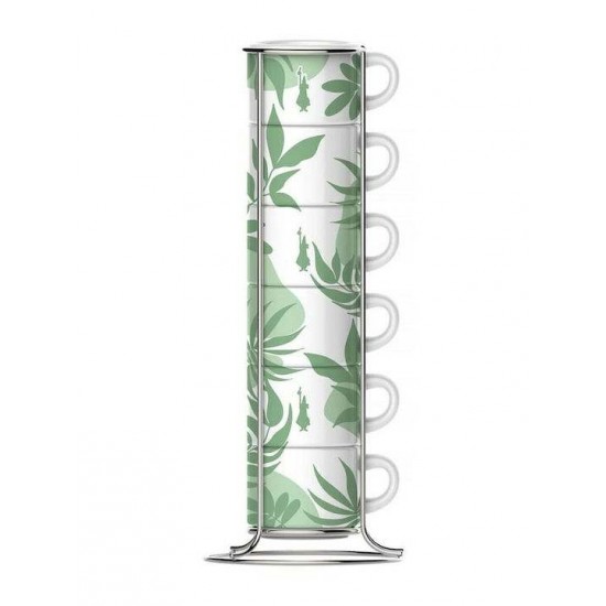 Bialetti Primavera Set of 6 espresso cups on stand - Green