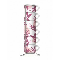 Bialetti - Primavera - Set of 6 espresso cups on stand - Pink